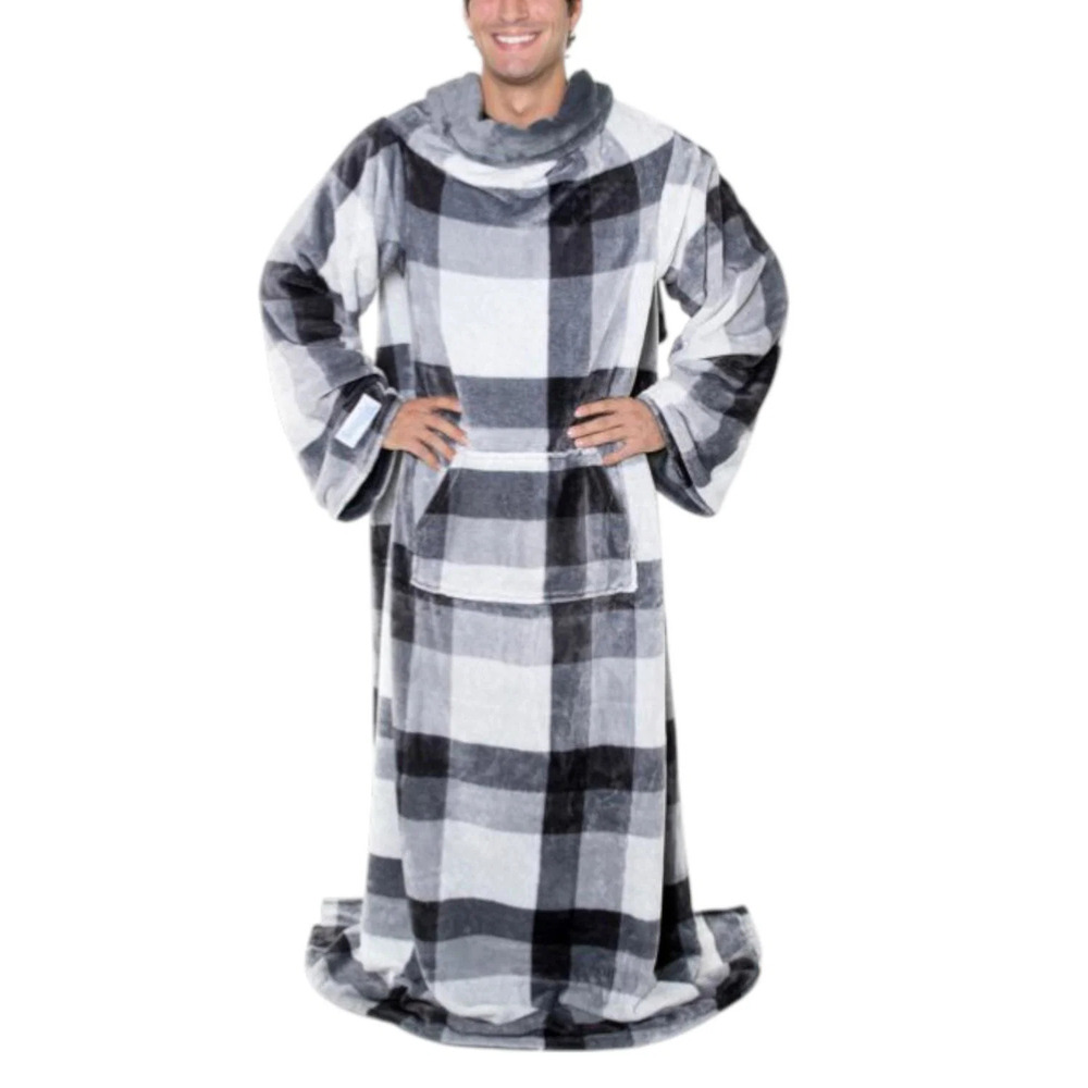 Snuggie Men's 2-in-1 Reversible Wearable Blanket Gray Plaid